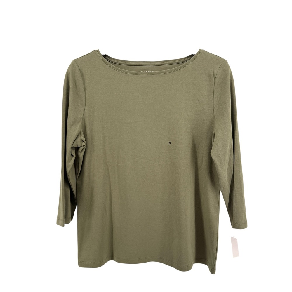 NEW Talbots Outlet‎ Knit Top Womens XL 3/4 Sleeve Olive Green Boat Neck Cotton